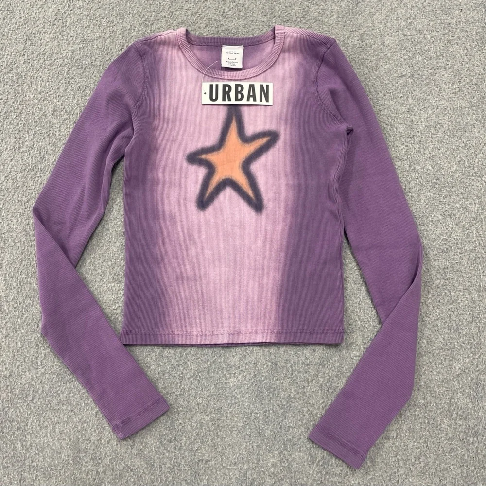 Urban Outfitters Purple Long Sleeve Tee with Orange Star - Picture 2 of 7